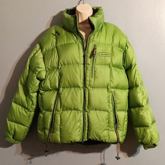 Polo sport Ralph Lauren women's vintage lime green hooded puffer coat size XL - Picture 8 of 17